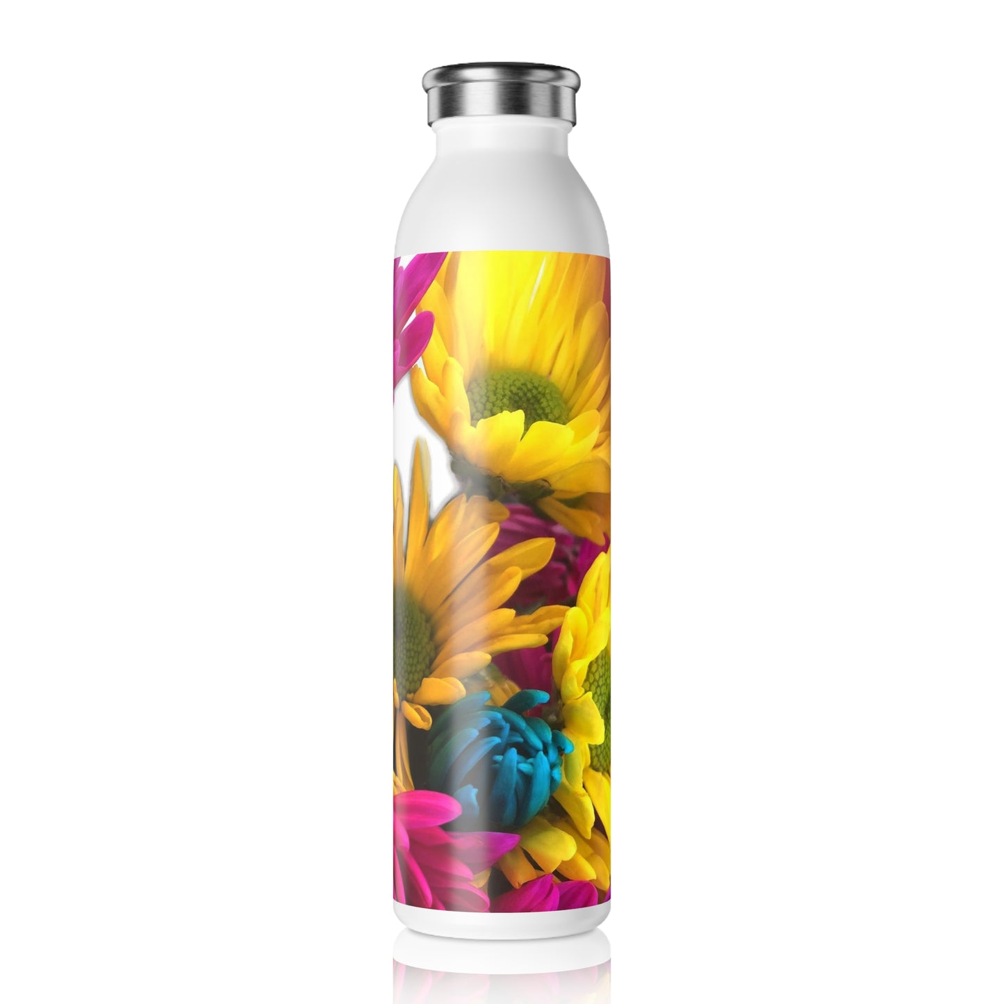 Pink and Yellow Daisies Slim Water Bottle - Vibrant Nature-Inspired Design