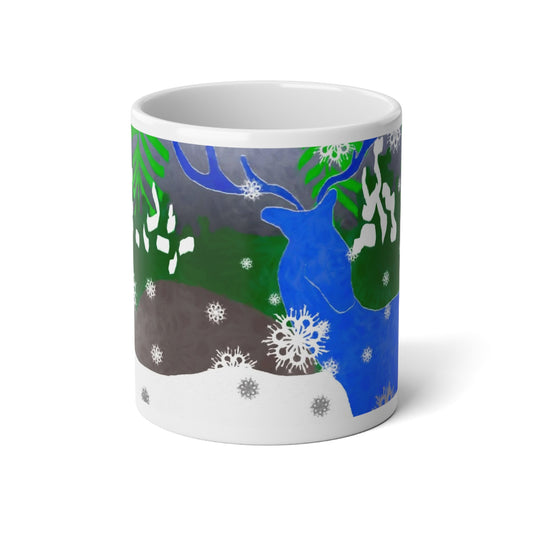 Jumbo Mug — Blue Reindeer Winter Snowflake 20oz Coffee Cup