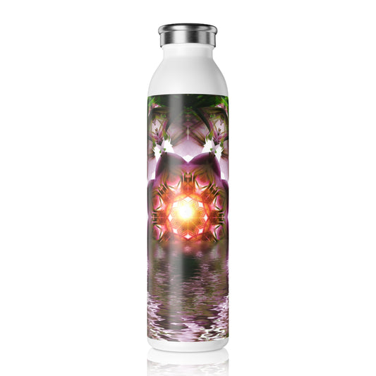 Slim Water Bottle — Floral Mandala Reflective Design, Slim Insulated Water Bottle