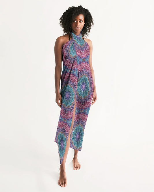 Blue Red Snowflake Kaleidoscope All-Over Print Swim Cover Up