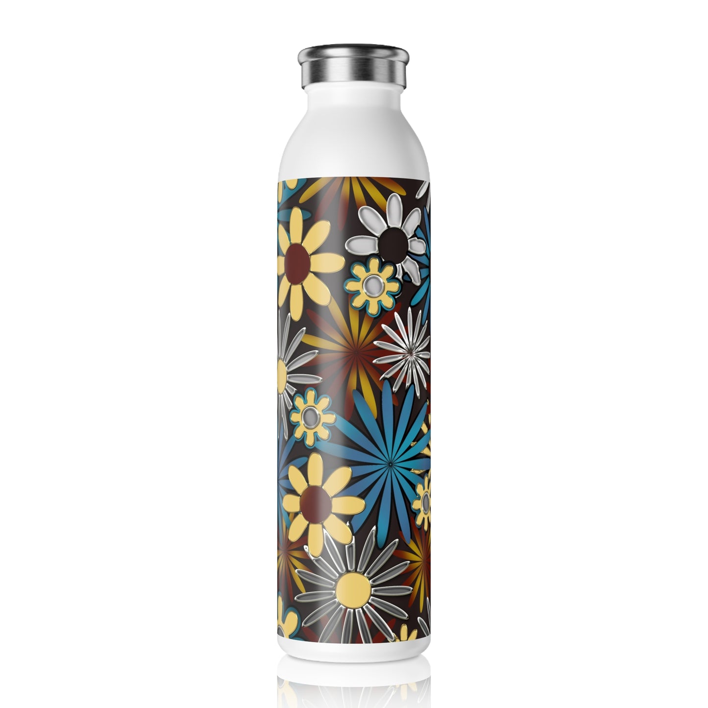 Dark Gray Daisies Slim Water Bottle, Eco-Friendly Drink Container, Reusable Water Bottle, Floral Design Hydration Bottle, Travel Mug, [...]