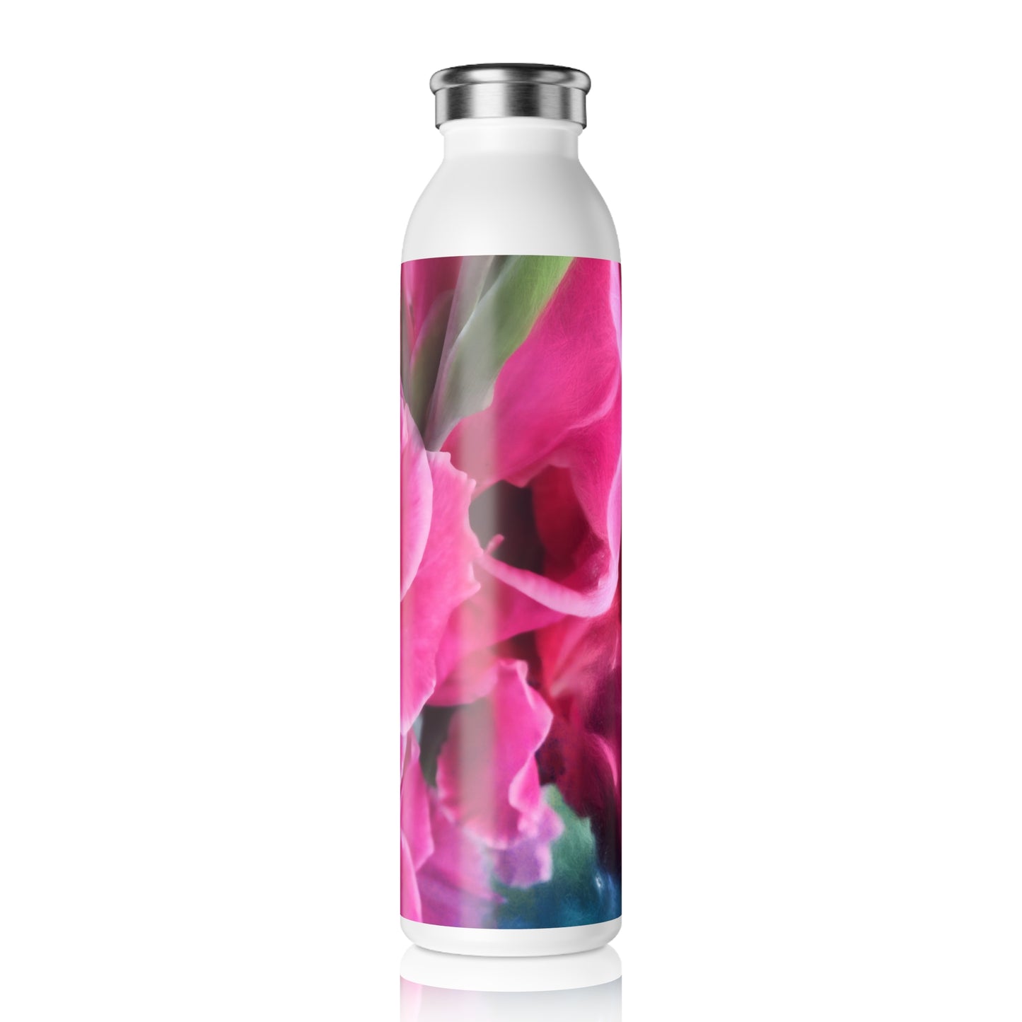 Dark Pink Gladiolas Slim Water Bottle - Pink Flower Hydration Flask, Eco-Friendly Gift, Travel Bottle, Fitness Companion, Summer Accessory