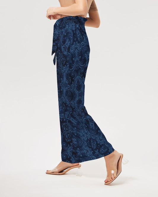 Blue Faux Velvet Kaleidoscope Women's All-Over Print High-Rise Wide Leg Pants