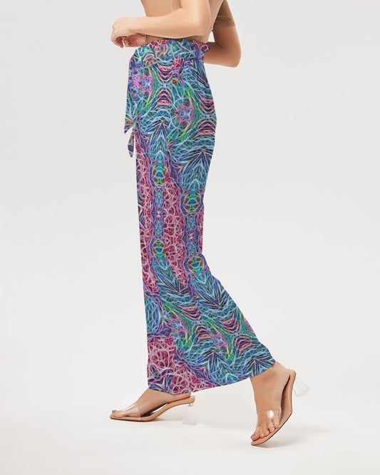 Blue Red Snowflake Kaleidoscope Women's All-Over Print High-Rise Wide Leg Pants