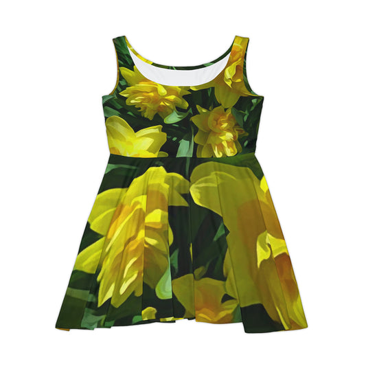 Bright Yellow Daffodils Women's Skater Dress (AOP)