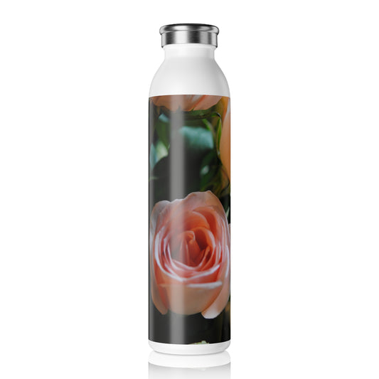 Pink and White Roses Bouquet Slim Water Bottle - Elegant Rose Design for Hydration on the Go
