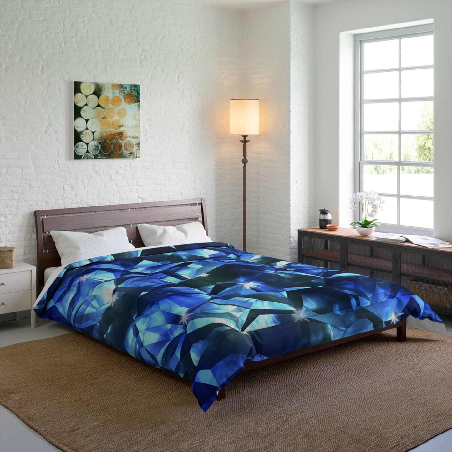 Blue Facet Gem Comforter – Abstract Crystal Pattern Bedding
