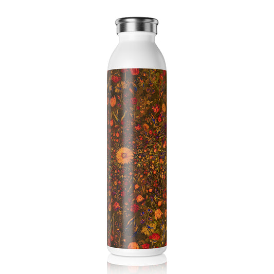 Medieval Flowers on Yellow Slim Water Bottle - Eco-Friendly Drinkware, Personalized Gift, Hydration Companion, Fitness Essential, Stylish Travel Mug