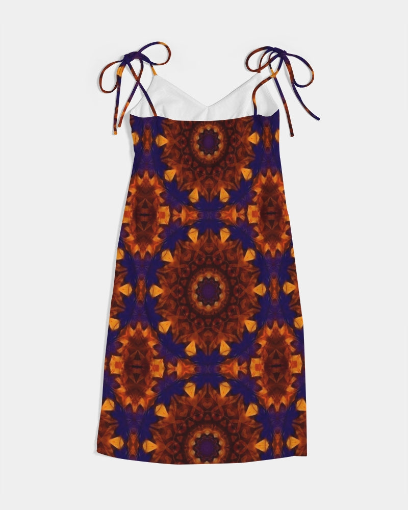 Blue Orange Red Kaleidoscope Women's All-Over Print Tie Strap Split Dress