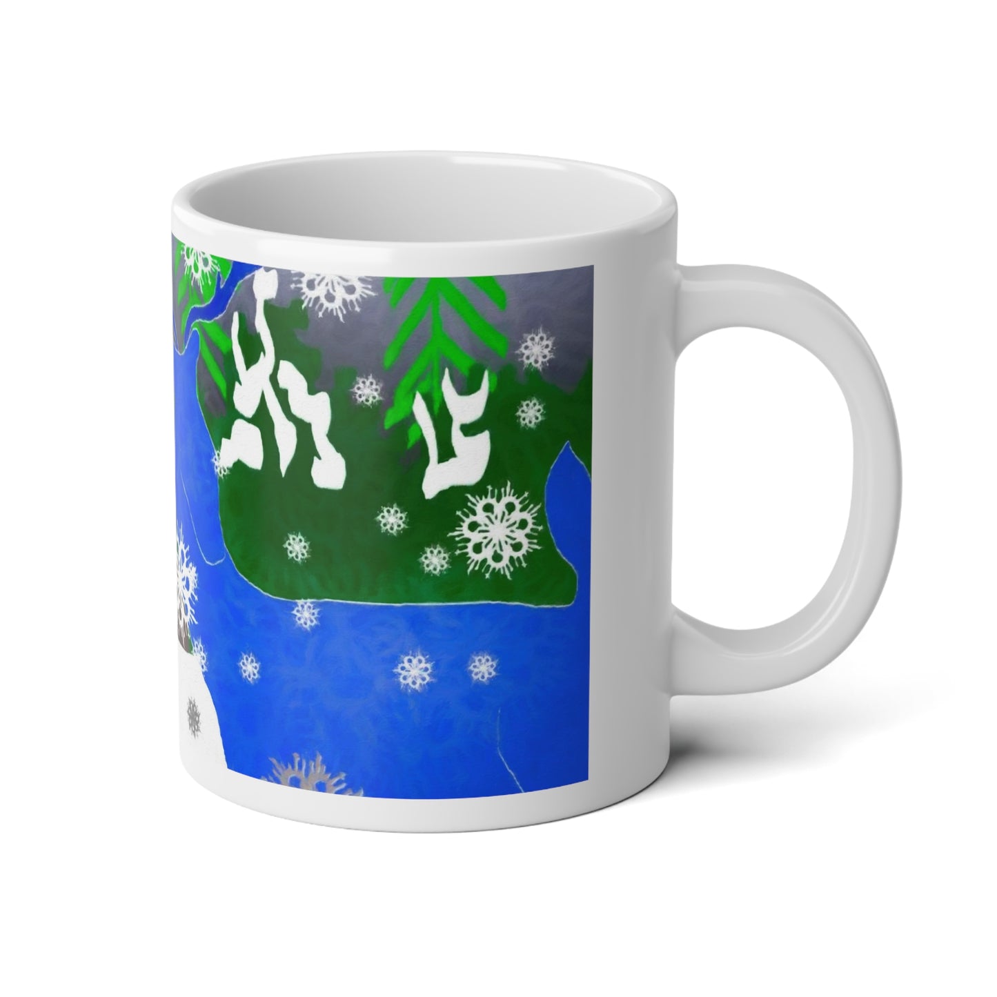 Jumbo Mug — Blue Reindeer Winter Snowflake 20oz Coffee Cup
