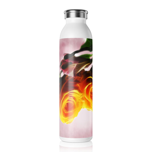 Mini Orange Roses on Pink Slim Water Bottle - Stylish Eco-Friendly Hydration, Gift for Nature Lovers, Travel, Exercise, Fitness, Summer Collection