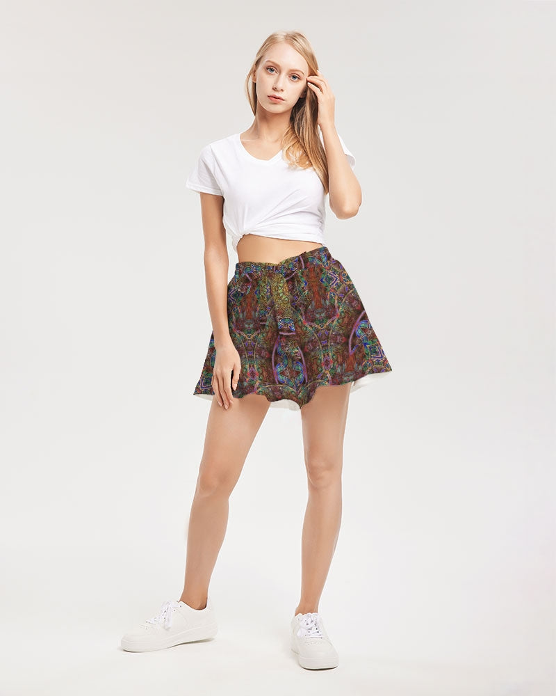 Blue Pink Windy Kaleidoscope Women's All-Over Print Ruffle Shorts