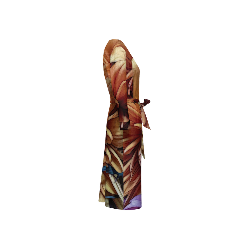 October Flowers 8 Women's ¾ Sleeve Wrap Dress-Heavy Knit