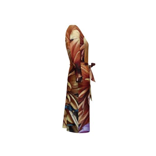 October Flowers 8 Women's ¾ Sleeve Wrap Dress-Heavy Knit