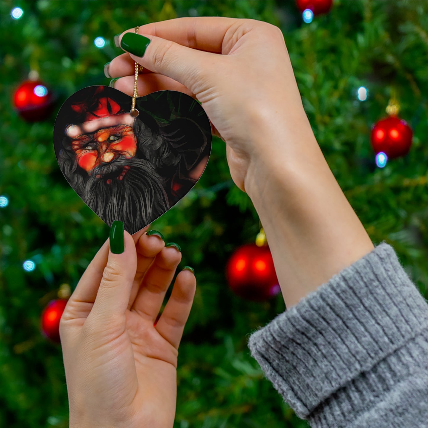 Star-Shaped Ceramic Ornament – Santa Holiday Decoration