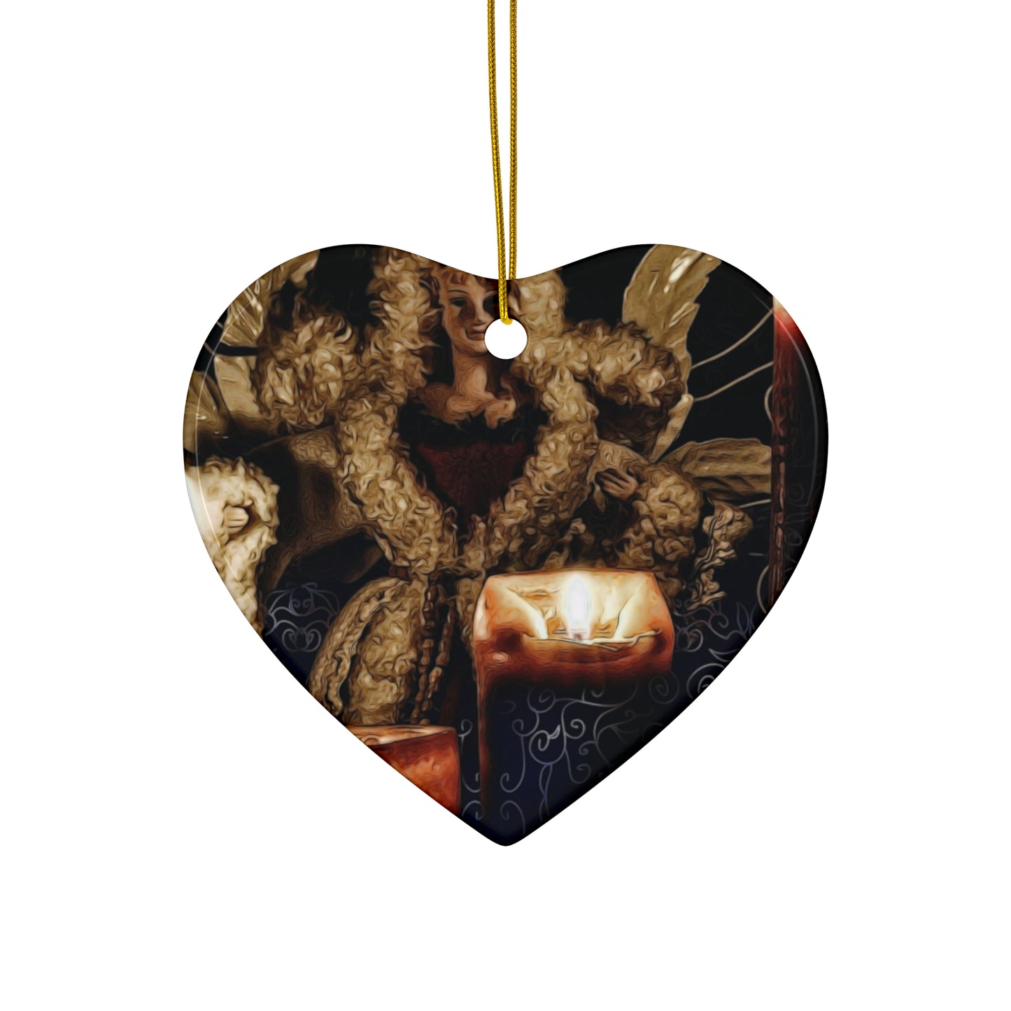 Ceramic Ornament — Christmas Angel With Candles Holiday Decoration