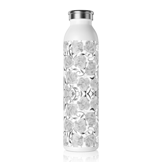 Gray Roses Slim Water Bottle, Personalized Hydration, Elegant Stainless Steel, Eco-Friendly Gift, Fitness, Office, Travel Mug