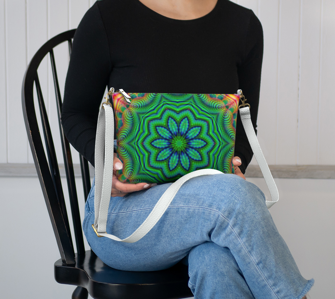 Green Fractal Kaleidoscope Vegan Crossbody Purse