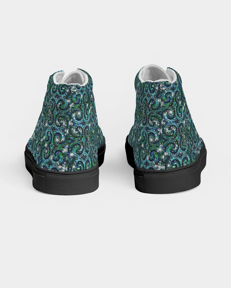 Blue Ice Sparkle Swirl Women's Hightop Canvas Shoe - Black