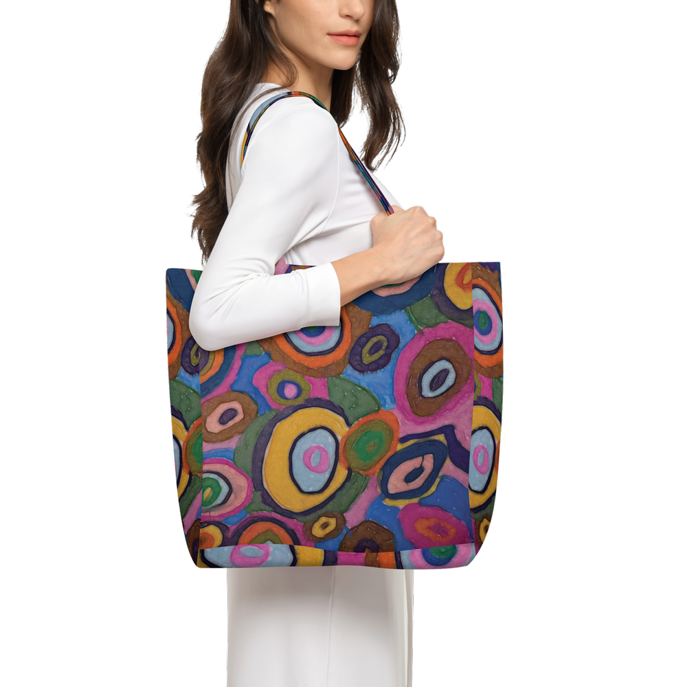 Warm Autumn Bubbles Large City Tote Bag Lined with Inside Pocket – Linen Like Fabric