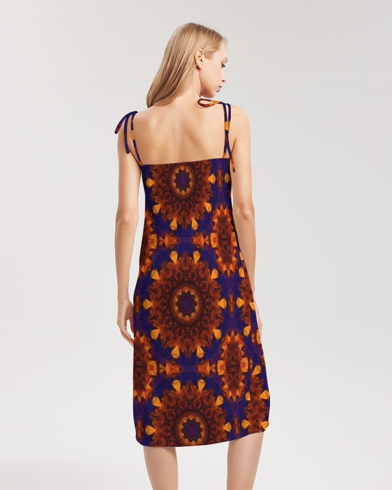 Blue Orange Red Kaleidoscope Women's All-Over Print Tie Strap Split Dress