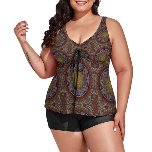 Blue Pink Windy Kaleidoscope Custom Women's Plus Size Two Piece Swimsuit Stylish Swimwear