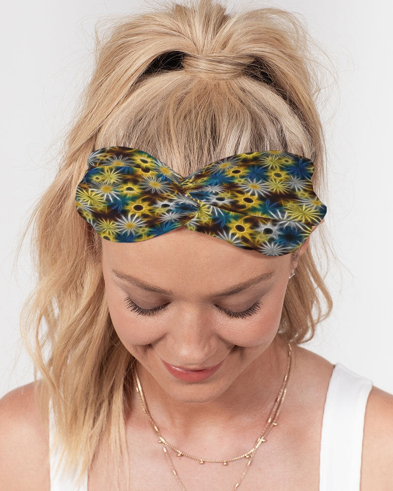 Blue and Yellow Glowing Daisies Twist Knot Headband Set