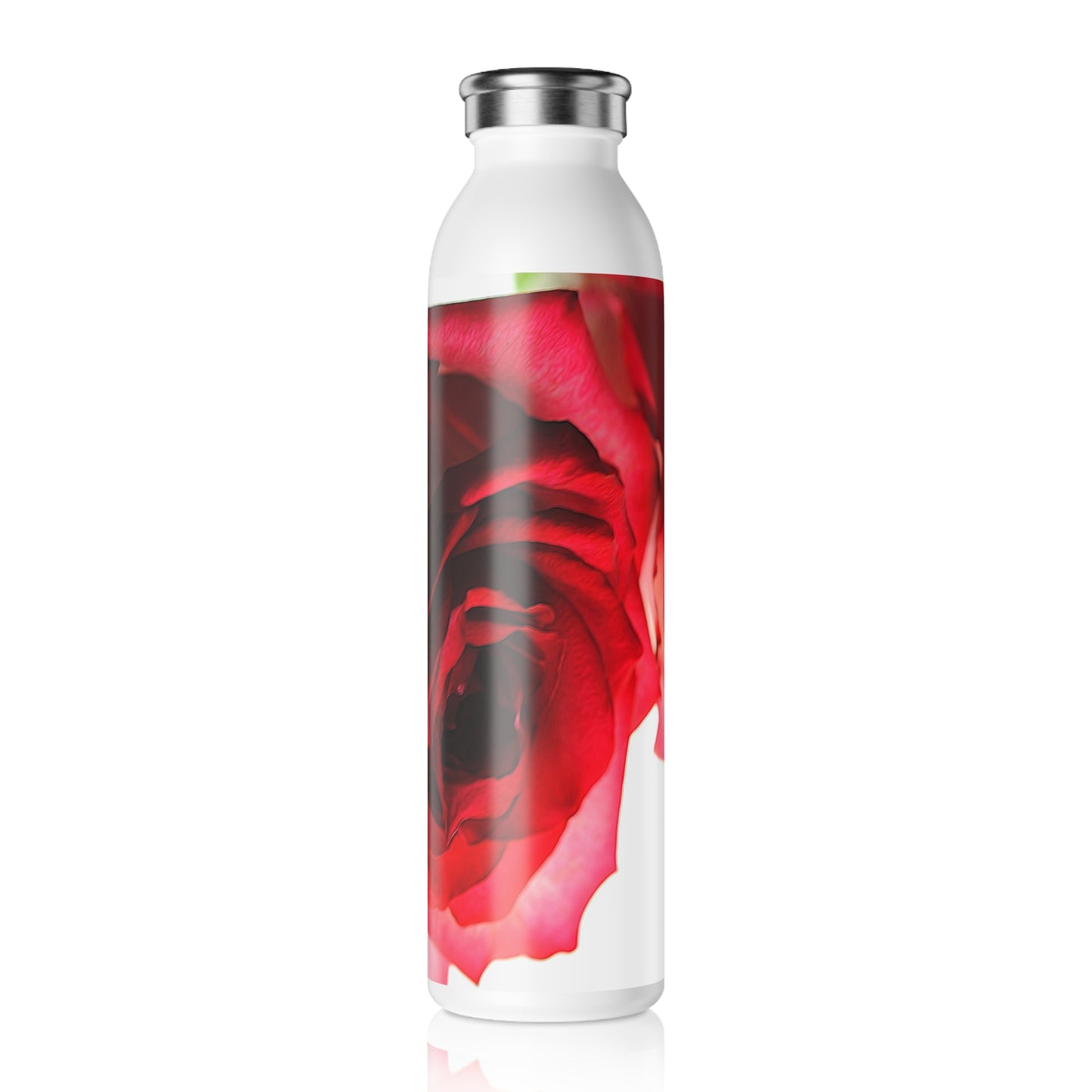 Slim Water Bottle — Red Rose Floral Stainless Steel Bottle (Slim)