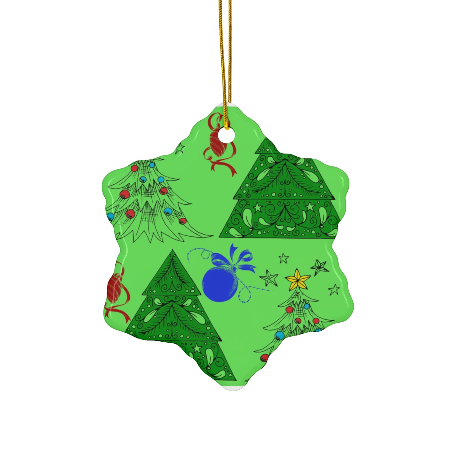 Green Christmas Tree Ceramic Ornament — Star Shape Holiday Decoration