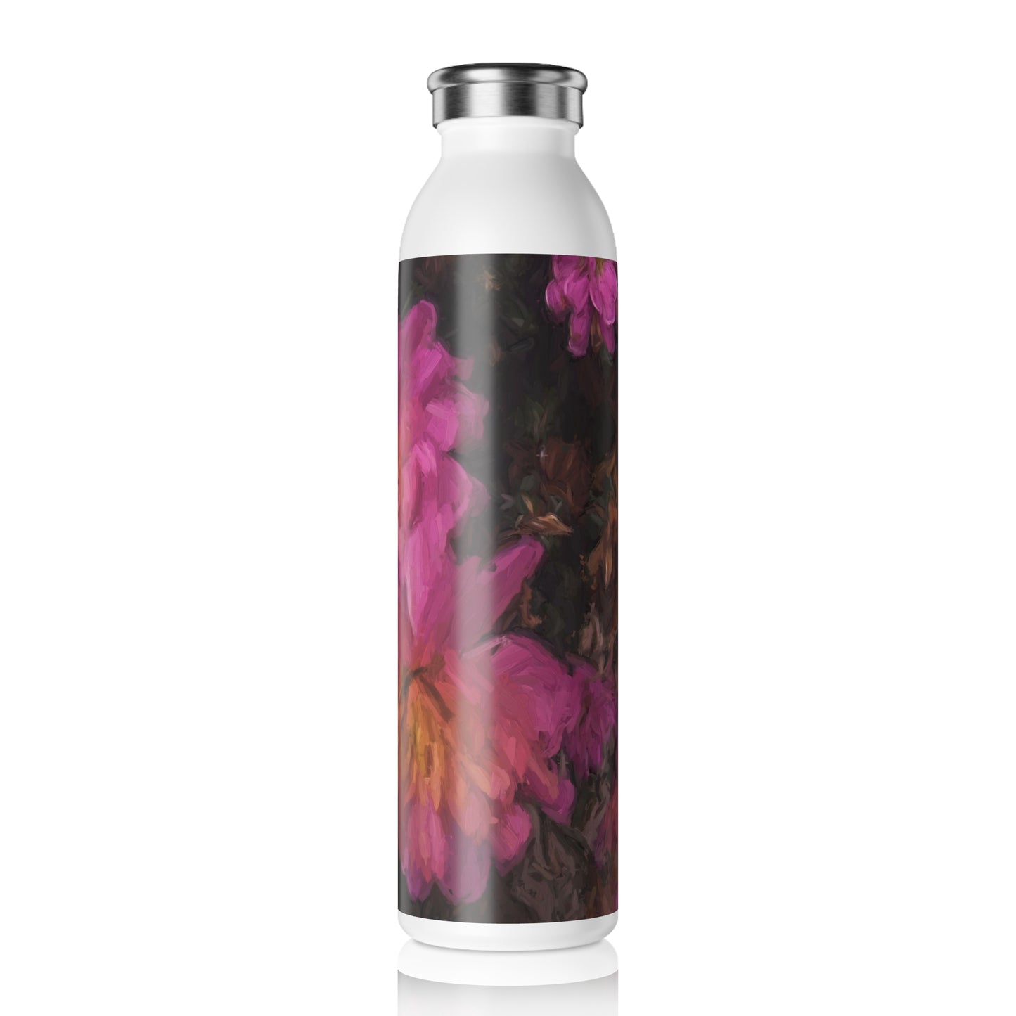 Floral Water Bottle — Slim Insulated Pink Mums Design