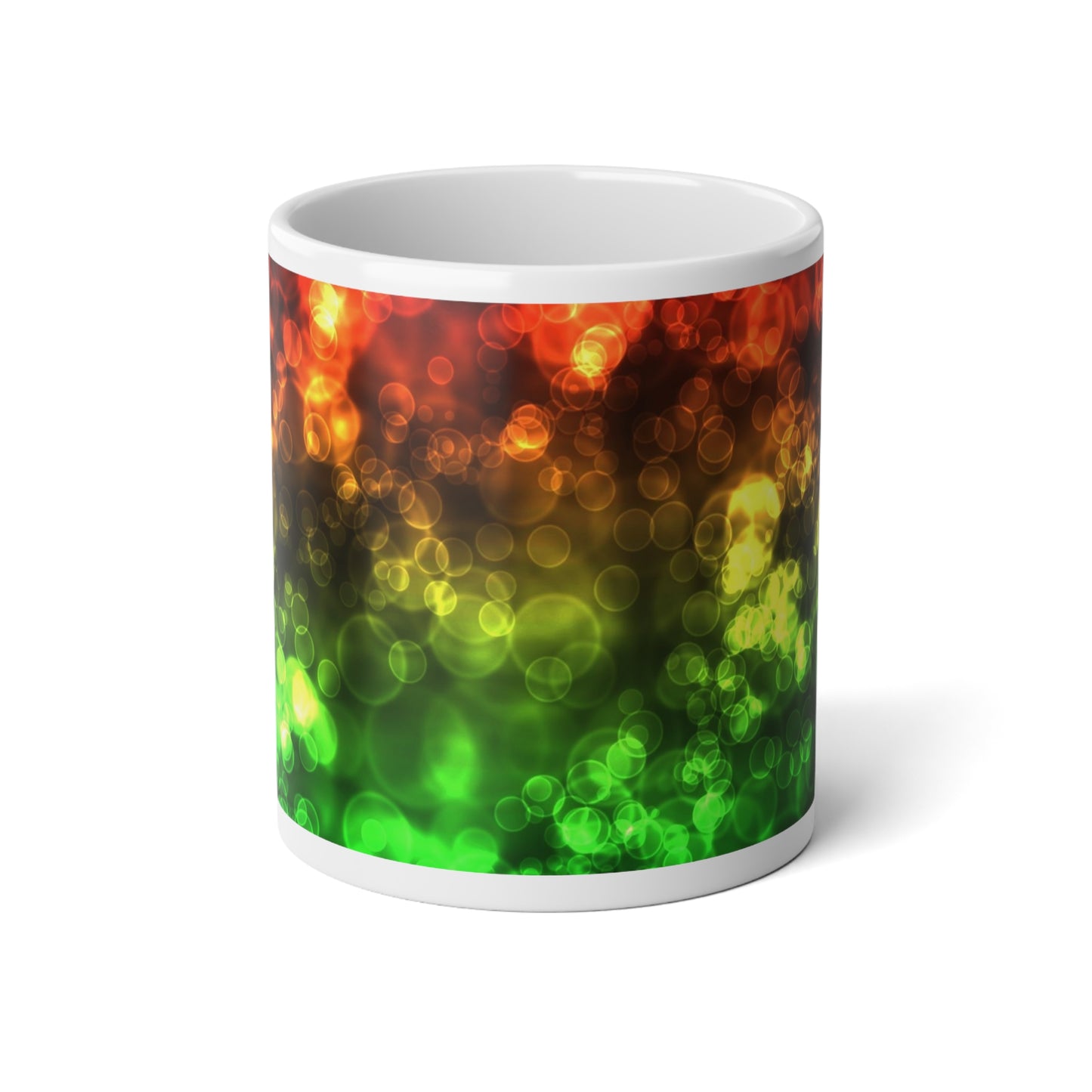 20oz Jumbo Mug — Rasta Glow Bokeh Coffee Cup (Red, Yellow, Green)