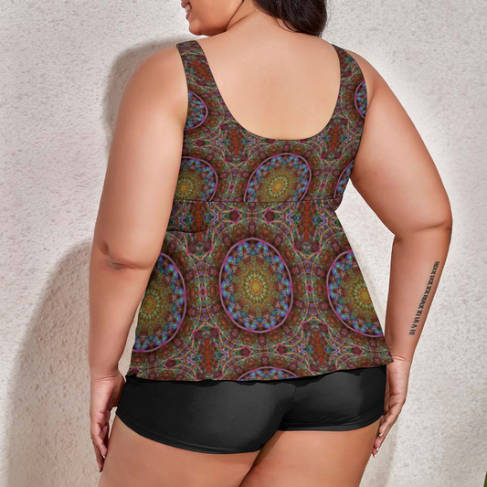 Blue Pink Windy Kaleidoscope Custom Women's Plus Size Two Piece Swimsuit Stylish Swimwear