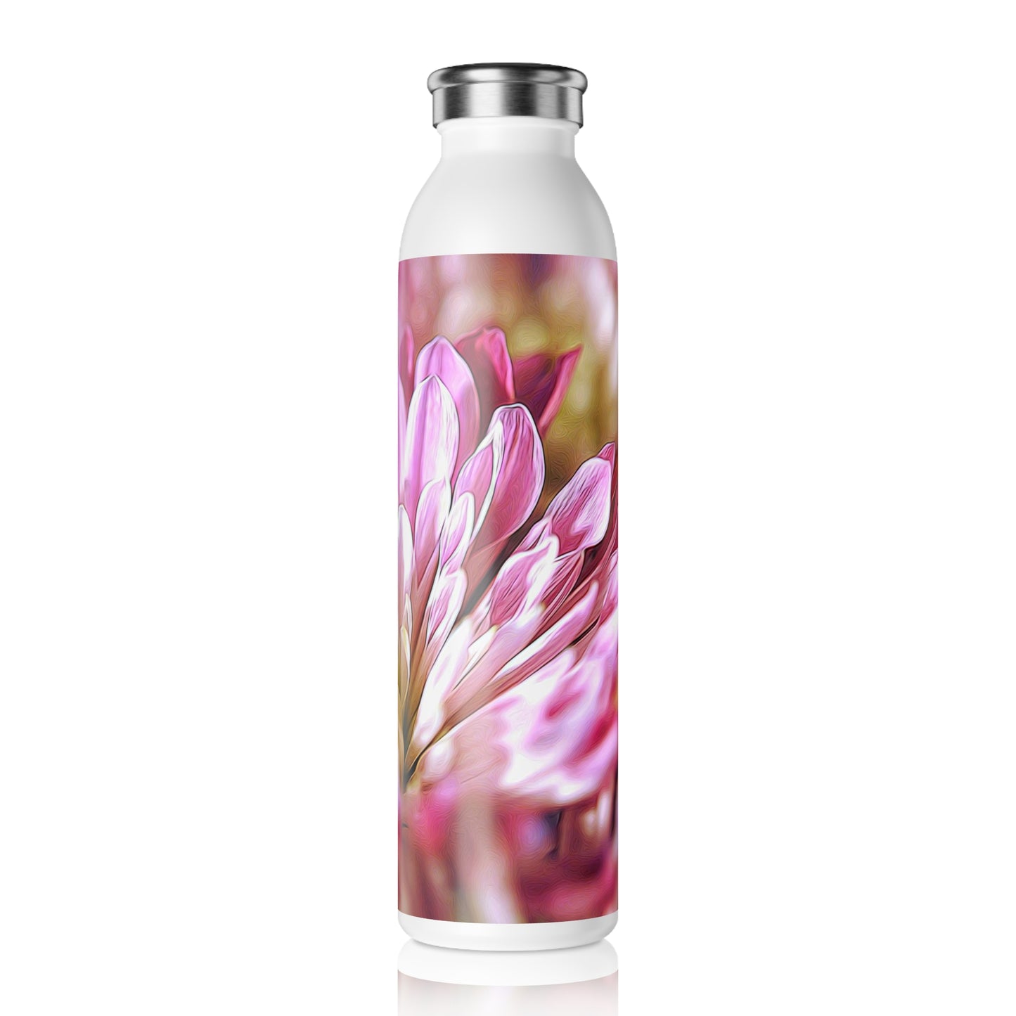 Slim Water Bottle — Pink Flower Petals Close-Up Insulated Bottle