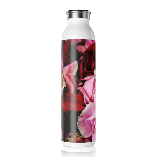 Pink and Red Rose Heads Slim Water Bottle - Elegant Hydration, Gift for Garden Lovers, Eco-Friendly Drinkware, Fitness, Travel, Party Favors