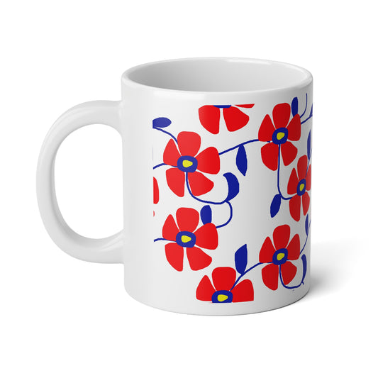Red Flowers Blue Vines Jumbo Mug, 20oz - Perfect for Coffee Lovers, Gift for Her, Mother's Day Present, Home Decor, Colorful Mug