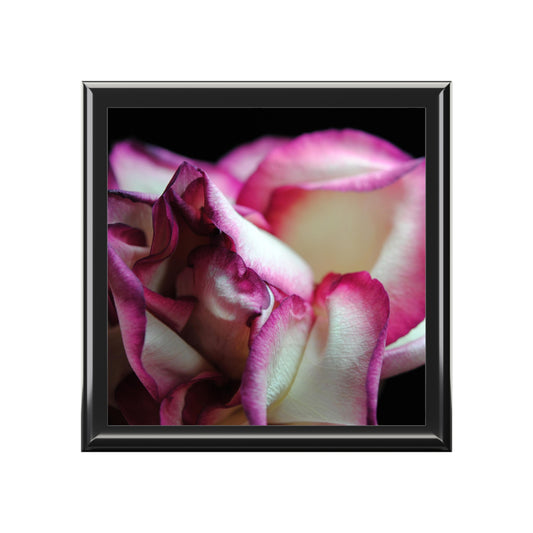 Pink Lined White Rose Jewelry Box