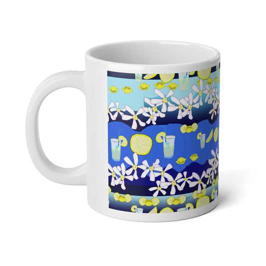 Lemon Flower Jumbo Mug - 20oz Coffee Cup with Lemon and Flower Design for Summer Gatherings, Beach Vibes, Gift Idea, Home Decor