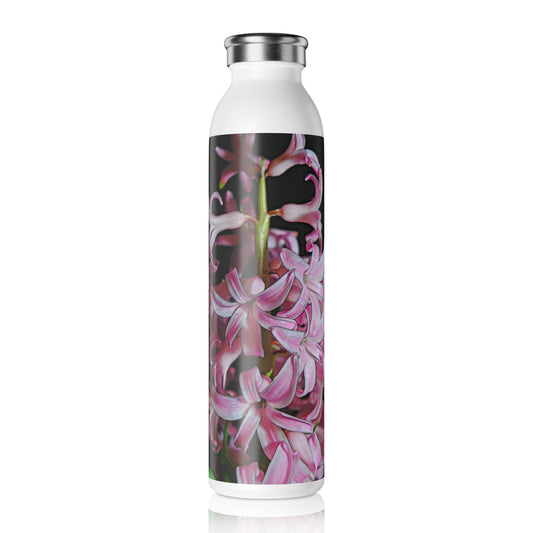 Pink and White Hyacinths Slim Water Bottle - Stylish Hydration for Nature Lovers, Travel Mug, Gift for Gardeners, Eco-Friendly Drinkware, Hydration on the Go