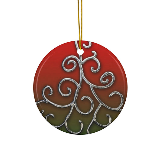 Star Ceramic Ornament — Red Green Swirl Vintage Holiday Decoration