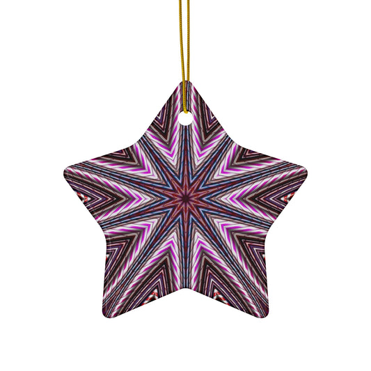 Candy Cane Kaleidoscope Star Ceramic Ornament — Pink Geometric Holiday Decoration