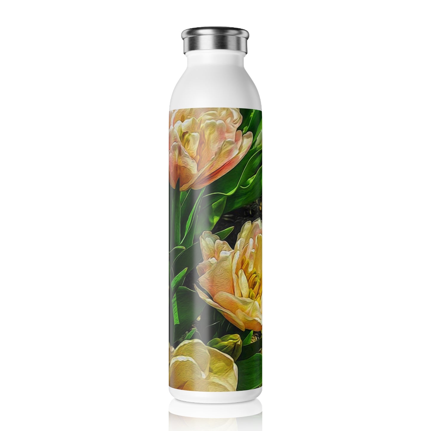 Early Summer Flowers Slim Water Bottle - Eco-Friendly Hydration, Perfect for Workouts, Travel, Floral Lovers, Gift for Her, Summer Accessories