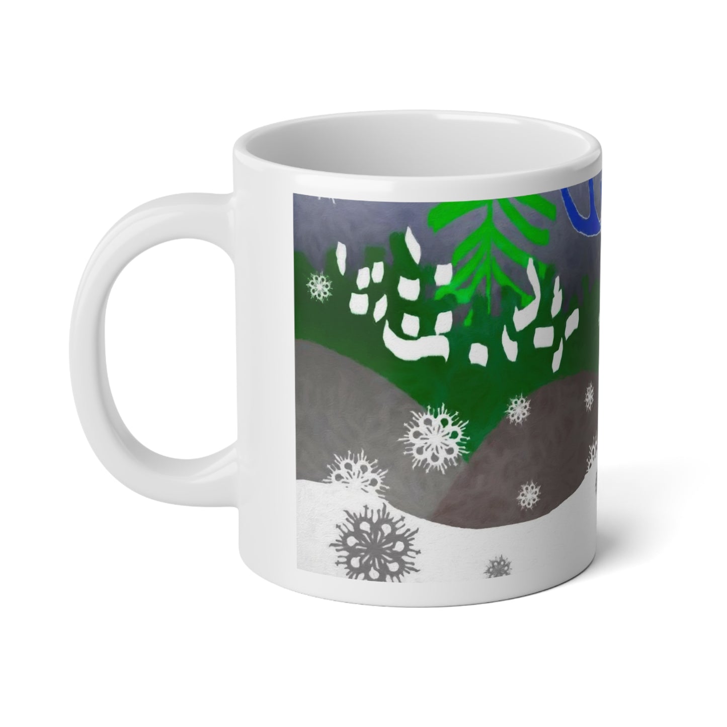 Jumbo Mug — Blue Reindeer Winter Snowflake 20oz Coffee Cup