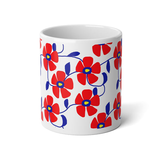 Red Flowers Blue Vines Jumbo Mug, 20oz - Perfect for Coffee Lovers, Gift for Her, Mother's Day Present, Home Decor, Colorful Mug
