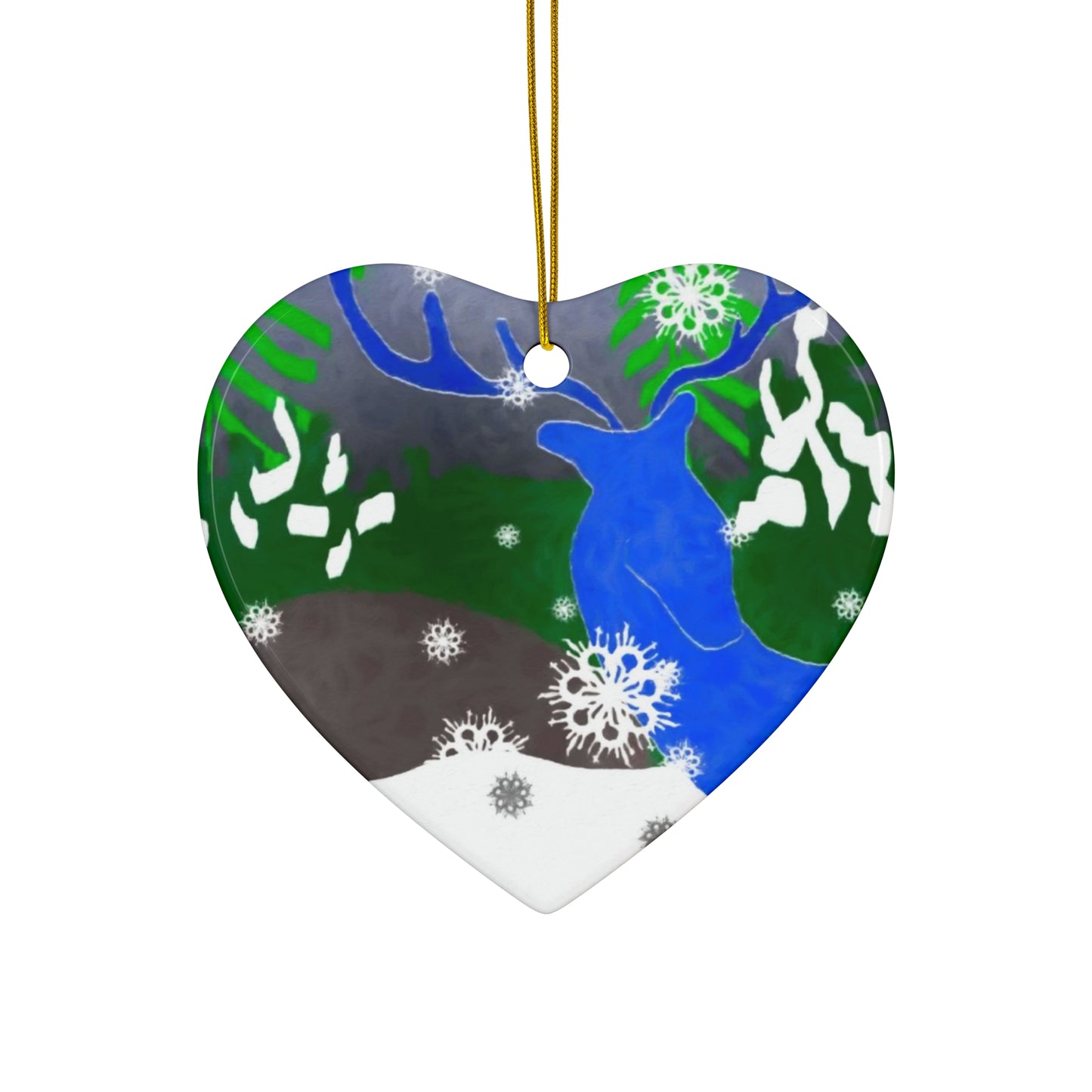 Star Shaped Ceramic Ornament - Deer In The Snow Holiday Décor