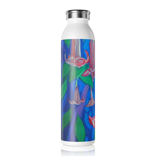 Pink Angels Trumpet Flowers Slim Water Bottle with Floral Design