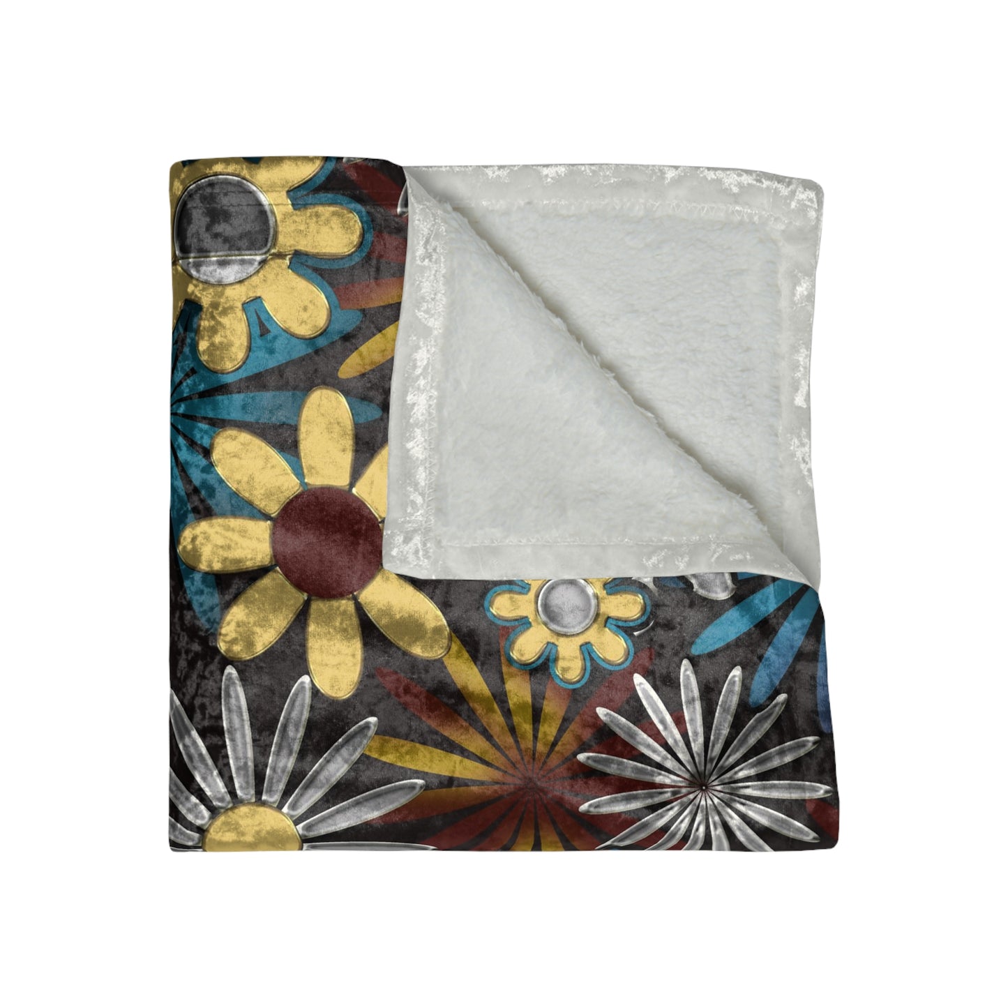 Dark Gray Daisies Crushed Velvet Blanket