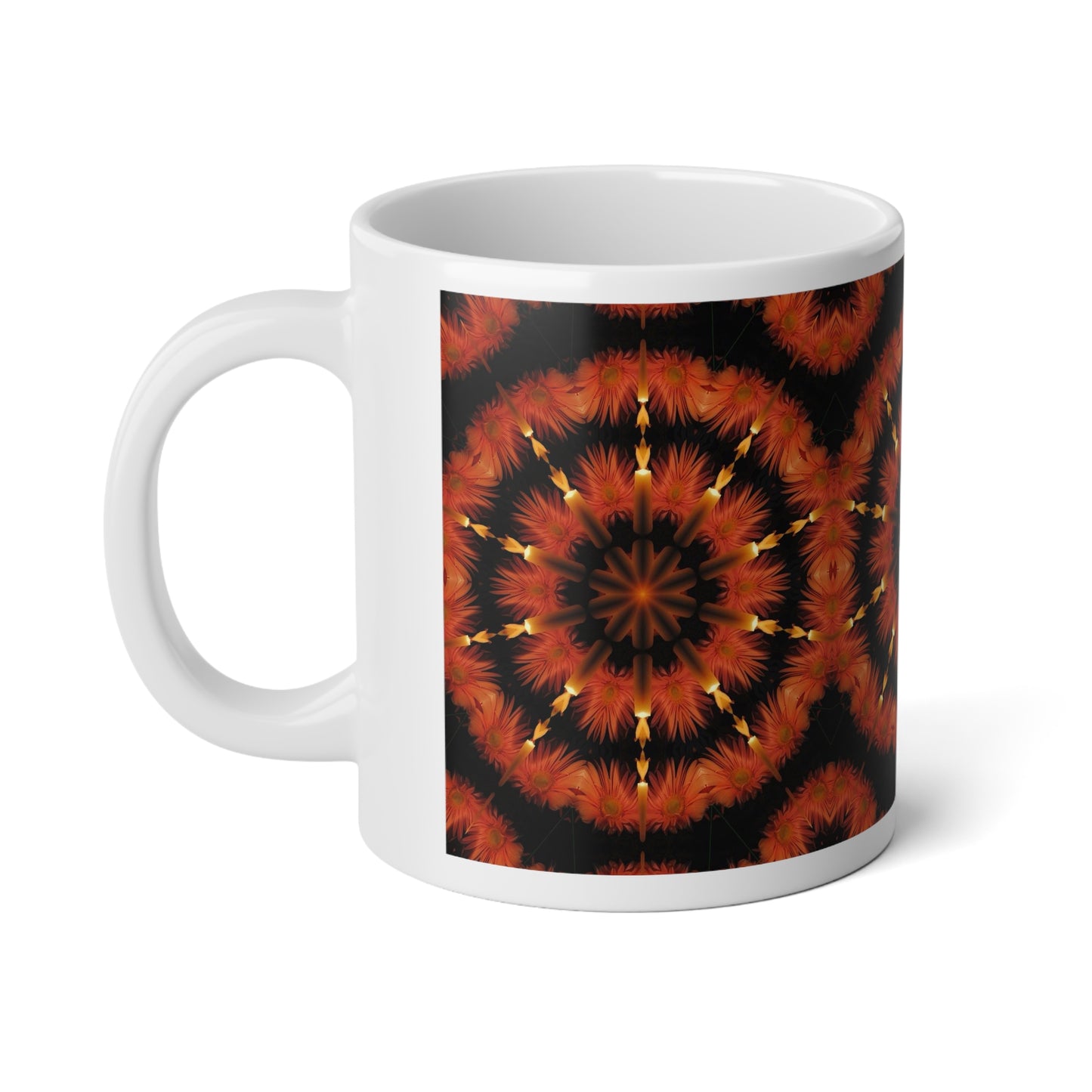 Pink Flowers and Candles Kaleidoscope Jumbo Mug, 20oz Coffee Cup for Cozy Mornings, Unique Gift, Home Décor, Fall Style, Tea Lovers