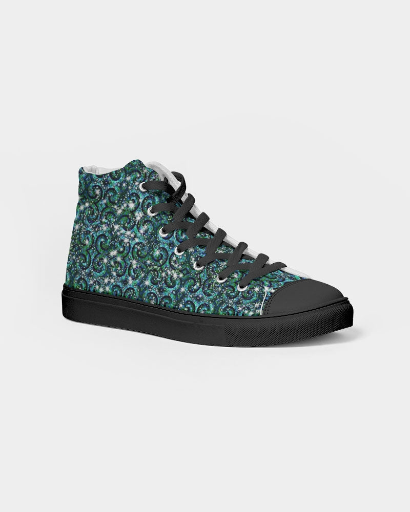Blue Ice Sparkle Swirl Women's Hightop Canvas Shoe - Black