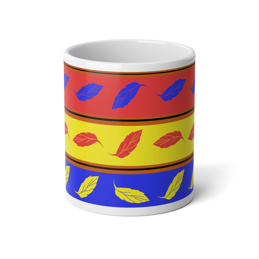 Red Yellow Blue Leaf Stripe Jumbo Mug - 20oz, Colorful Coffee Cup, Unique Tea Mug, Fall Decor, Gift for Pumpkin Spice Lovers