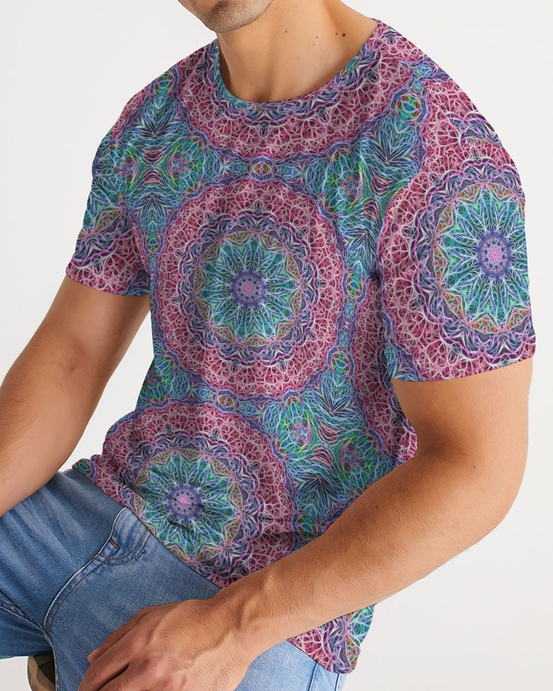 Blue Red Snowflake Kaleidoscope Men's All-Over Print Tee